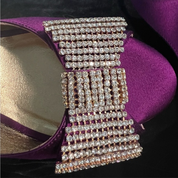Kate Spade purple satin peep toe high heels w rhinestone bows wmn Sz 7.5 - Picture 14 of 15